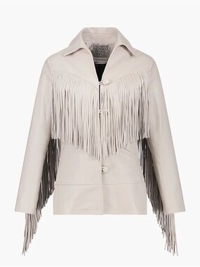Dan Cassab Dottie Leather Fringe Jacket Light Grey Small NWT Country Western